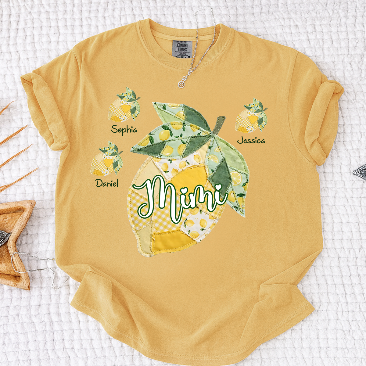 Comfort Colors Personalized Mimi Lemon Shirt with Grandkids Names, Custom Grandma Lemon Patchwork T Shirt for Women, Summer Family Gift
