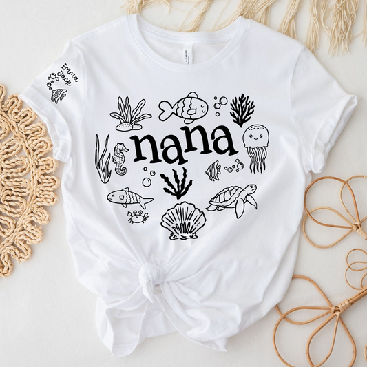 Nana Sea Life T Shirt for Women Personalized Ocean Animal Shirt for Grandma Mom Gifts
