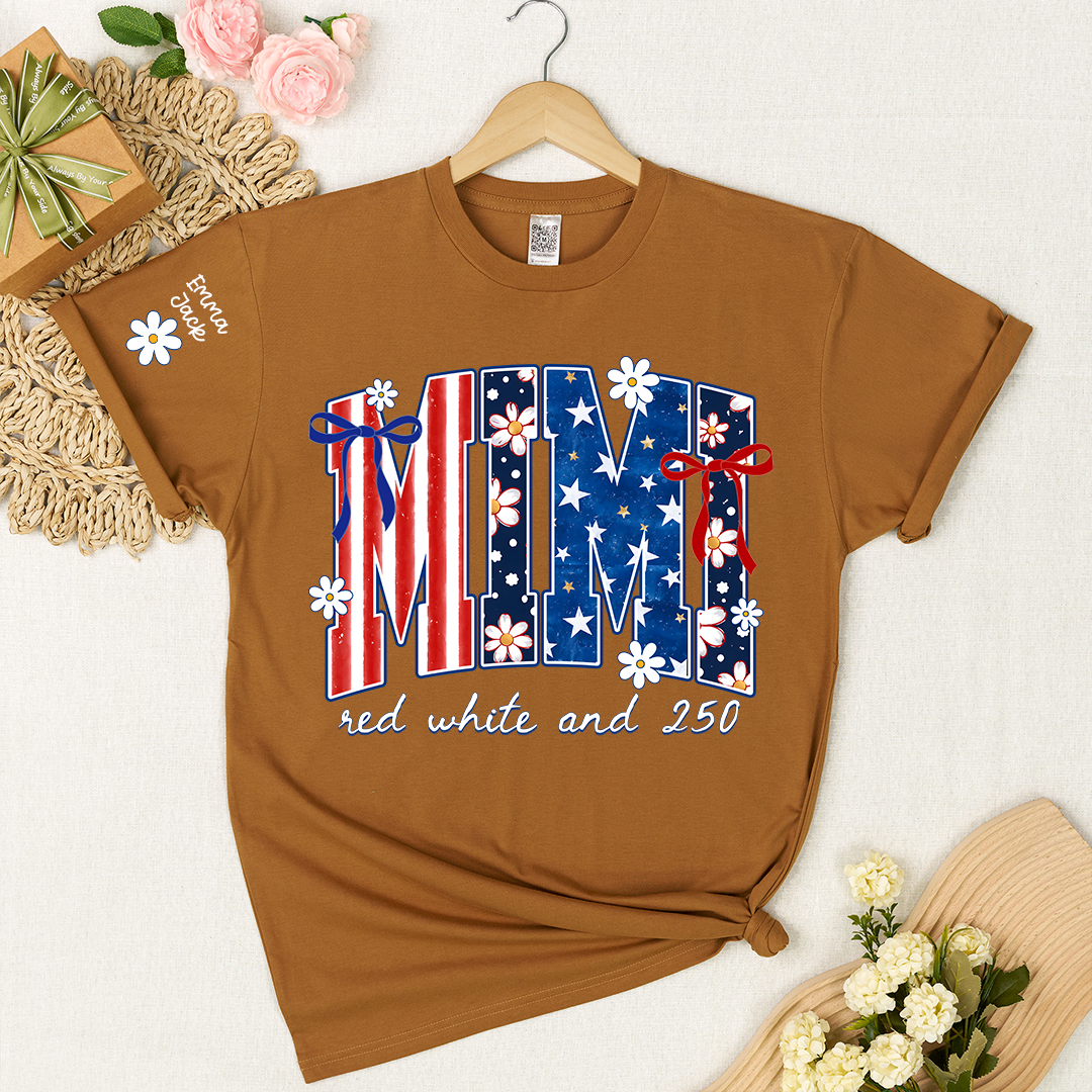 Patriotic Mimi T-Shirt for America’s 250th Anniversary | Red, White, and 250 Stars & Stripes