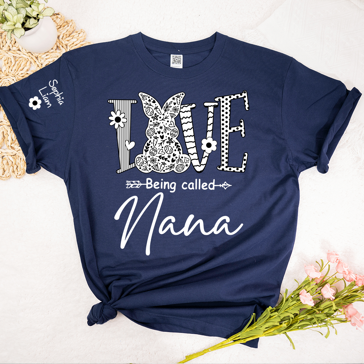 Personalized Love Being Called Nana Shirt With Bunny Art, Easter Grandma Nana Tee