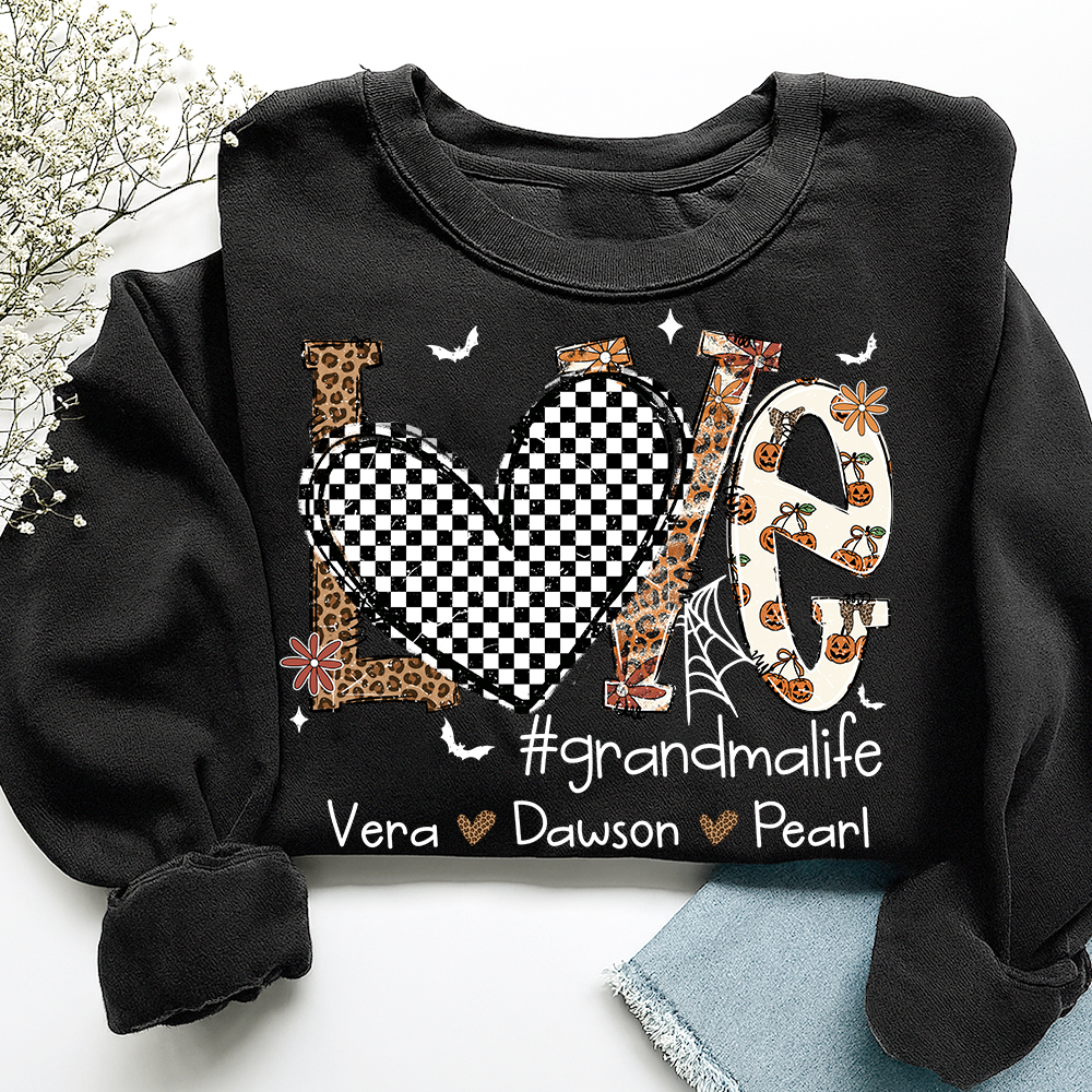 Custom Love Family Sweatshirt, Grandma Halloween Shirt with Kids Names
