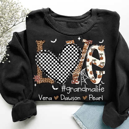 Custom Love Family Sweatshirt, Grandma Halloween Shirt with Kids Names