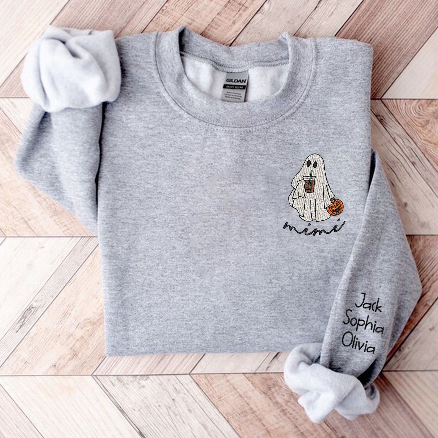 Ghost Halloween Embroidered, Custom Mimi And Kids, Grandma Gift TH Sweatshirt