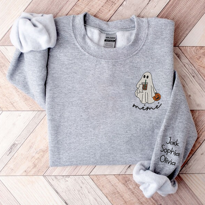 Ghost Halloween Embroidered, Custom Mimi And Kids, Grandma Gift TH Sweatshirt