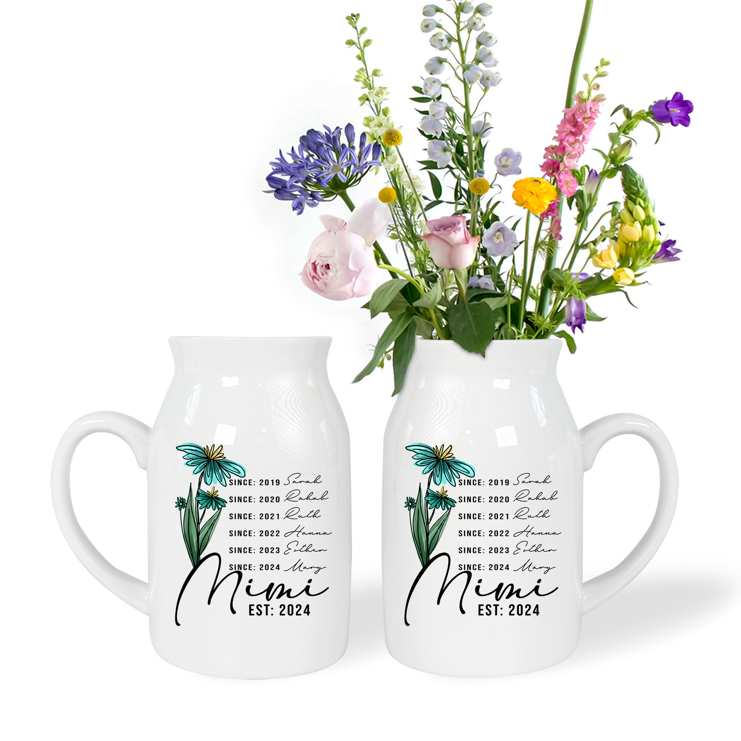 Custom Mimi Est And Sine kids Flower - Custom Home Decoration Flower Vase According To Family Requirements - Warm Gift For Mother's Day, Ceramic Flower Vase