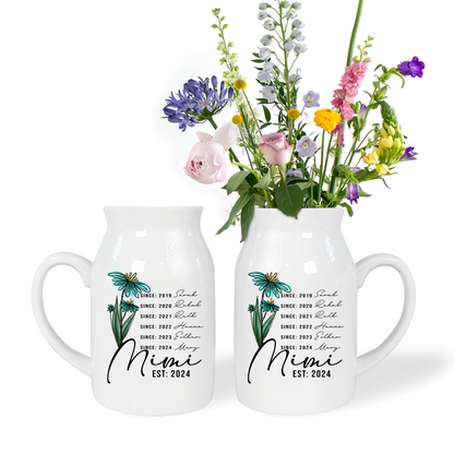 Custom Mimi Est And Sine kids Flower - Custom Home Decoration Flower Vase According To Family Requirements - Warm Gift For Mother's Day, Ceramic Flower Vase