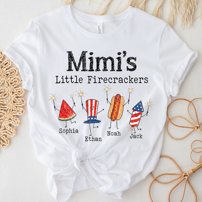 Personalized Mimi's Little Firecrackers Shirt, Custom Grandma Tee with Grandkids Names, Patriotic 4th of July Family Shirt for Mimi