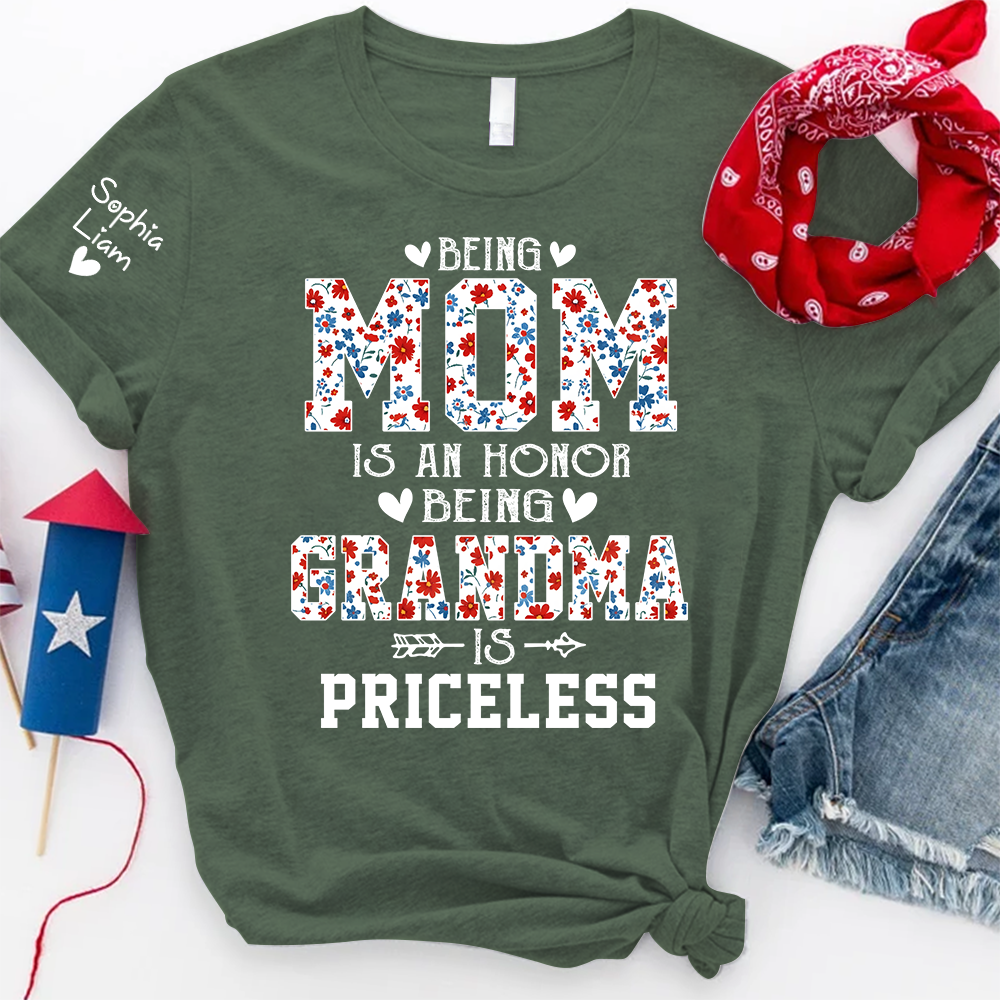 Being Mom is an Honor Being Grandma is Priceless Shirt, Custom Grandma Tee with Kids Names, Gift for Mother and Grandma