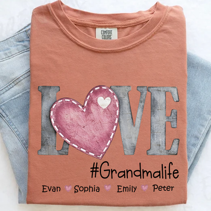 Comfort Colors®'s Personalized Grandma Life T Shirt With Kids Names, Love Heart Graphic Shirt for Nana Mimi Gigi Grandma, Custom Family Name Tee, Soft Casual Everyday Wear