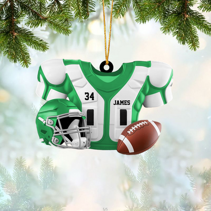 Football Lover Ornament, Custom Jersey & Helmet Personalized Christmas Decoration Ornament
