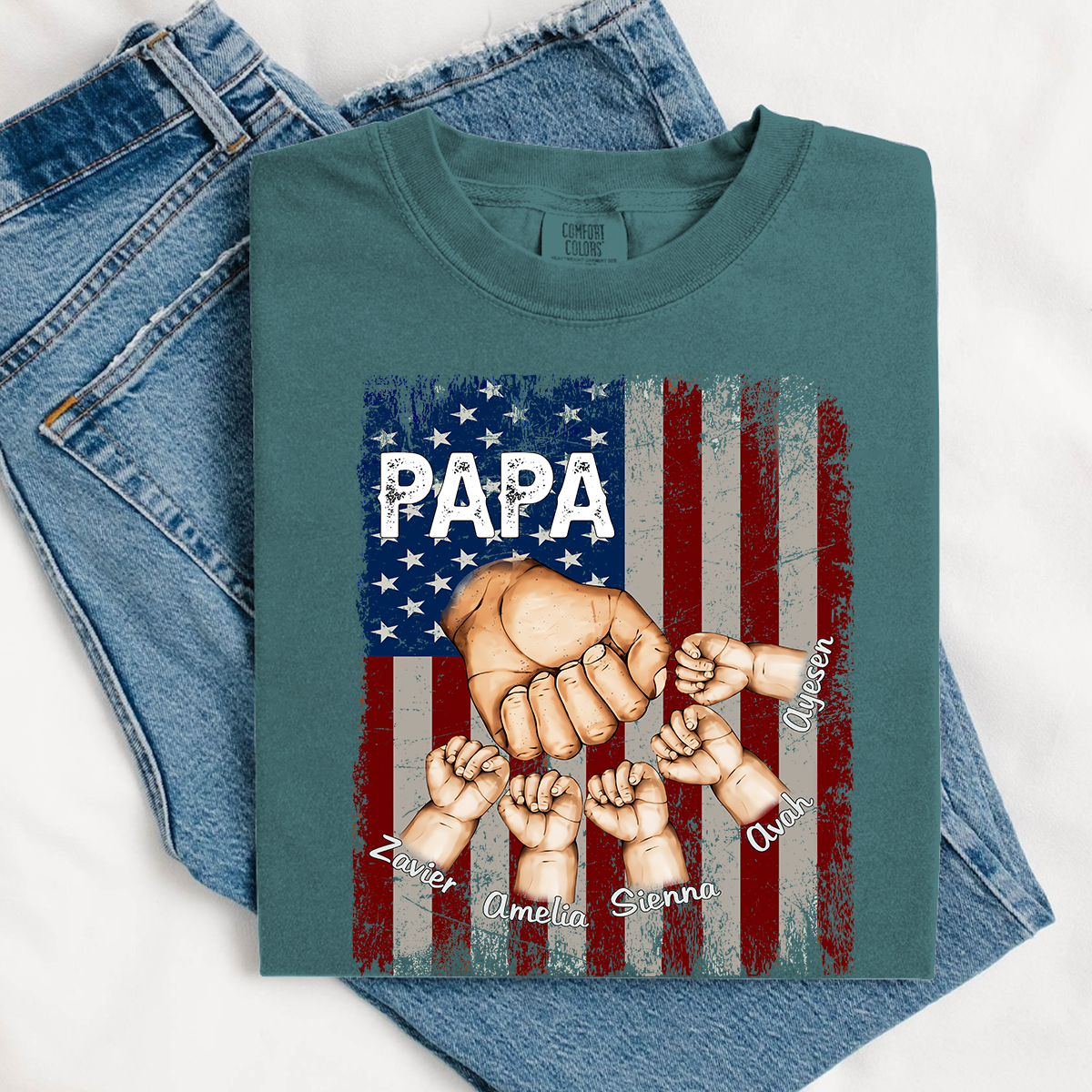 Comfort Colors® Custom Papa And Kids Fist Bump American Flag T-Shirt