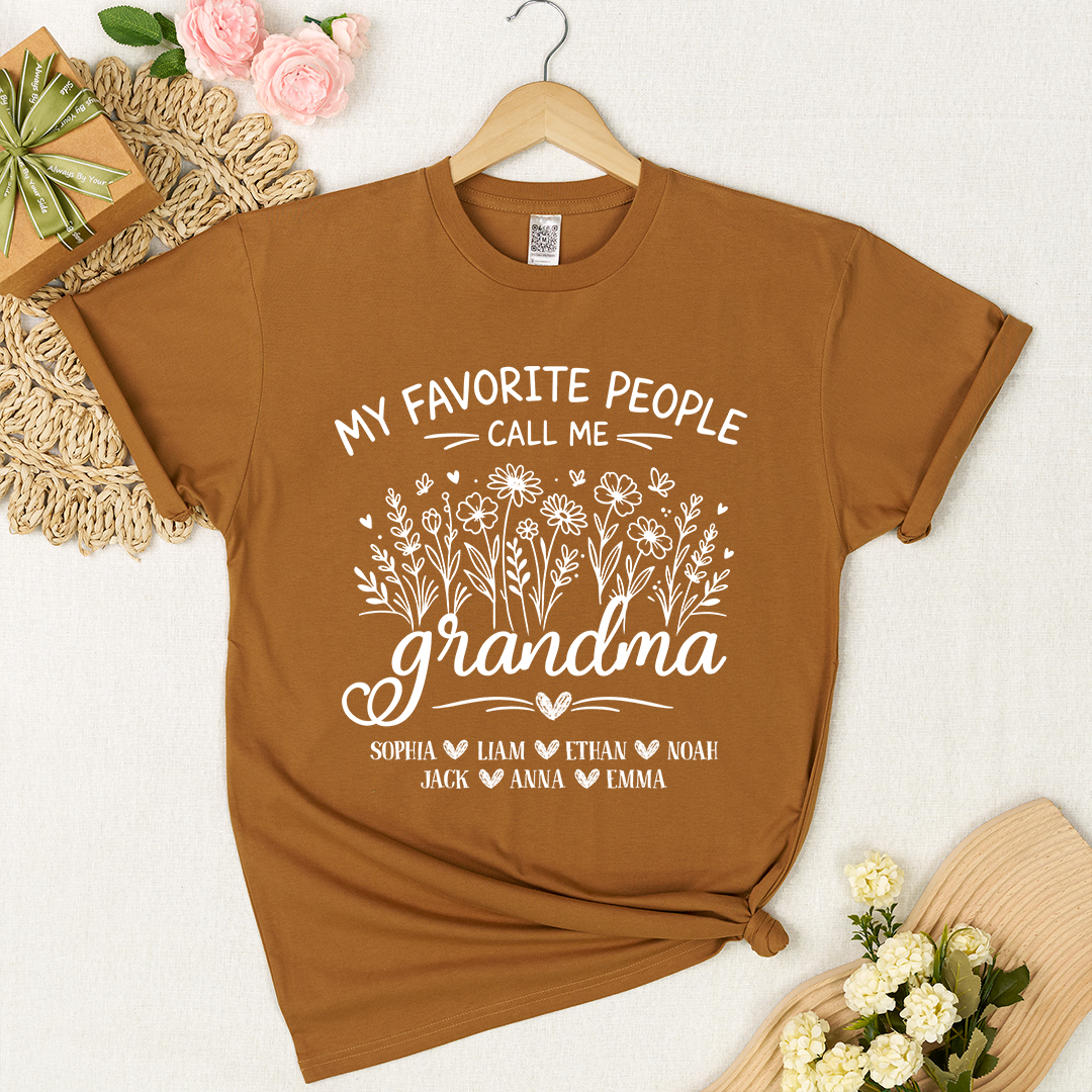 Personalized Grandma T-Shirt, My Favorite People Call Me Grandma Floral Design with Names