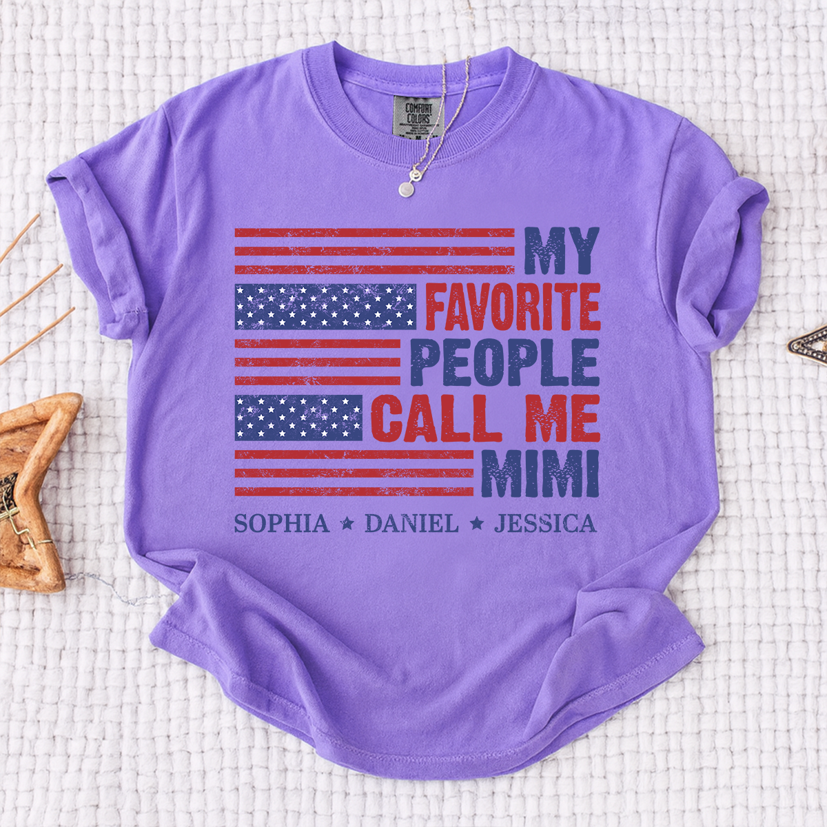 Comfort Colors Custom Mimi Shirt with Grandkids Names My Favorite People Call Me Mimi Patriotic American Flag Design Personalized Family T Shirt