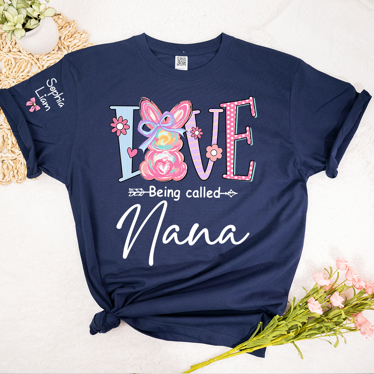 Love Being Called Nana Shirt Personalized, Custom Bunny Grandma Tee with Grandchild Name