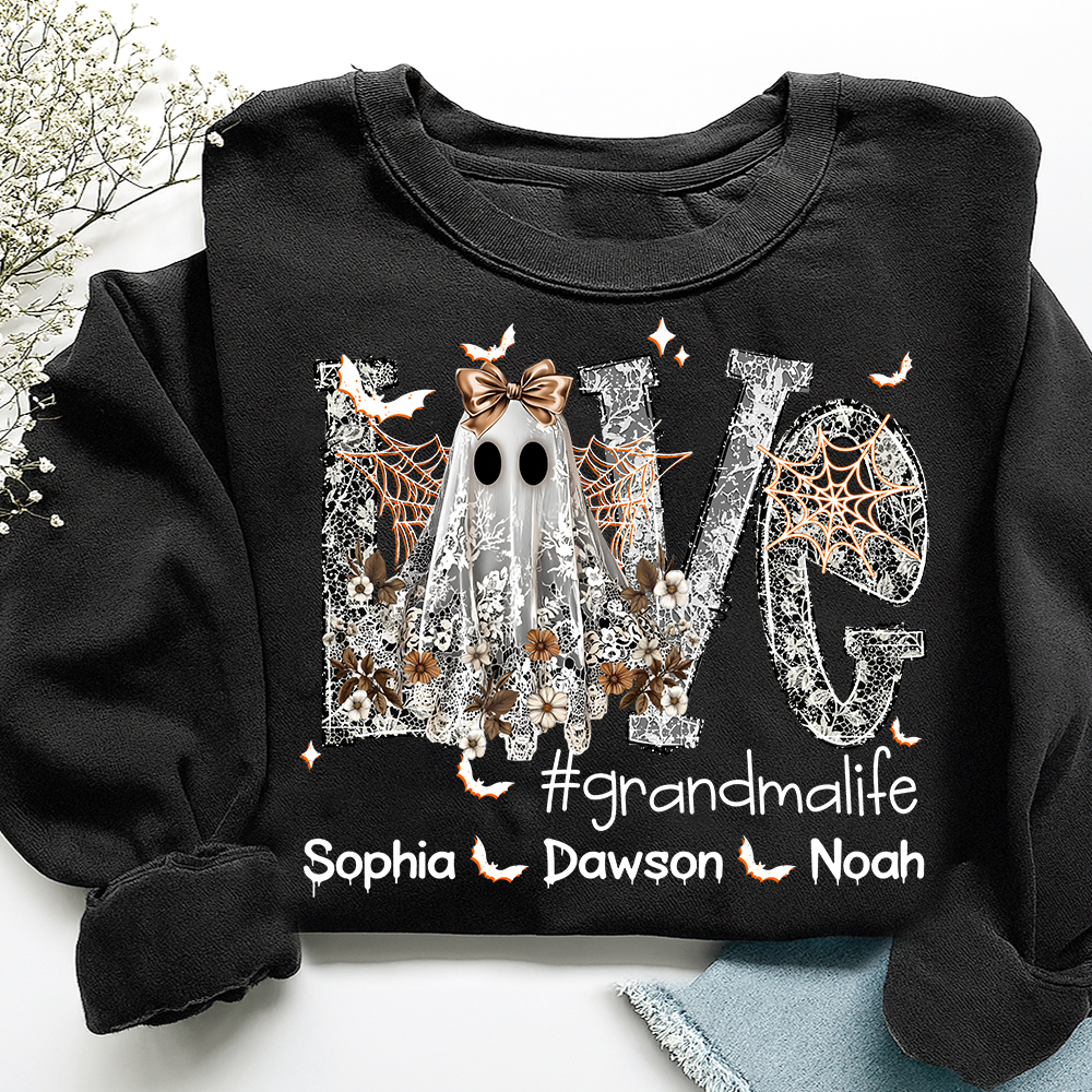 Personalized Halloween Grandma Life Sweatshirt, Custom Love Bats with Kids Names