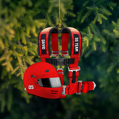 Personalized Racing Helmet Ornament – Custom Name & Number Race Car Driver Christmas Decor Ornament