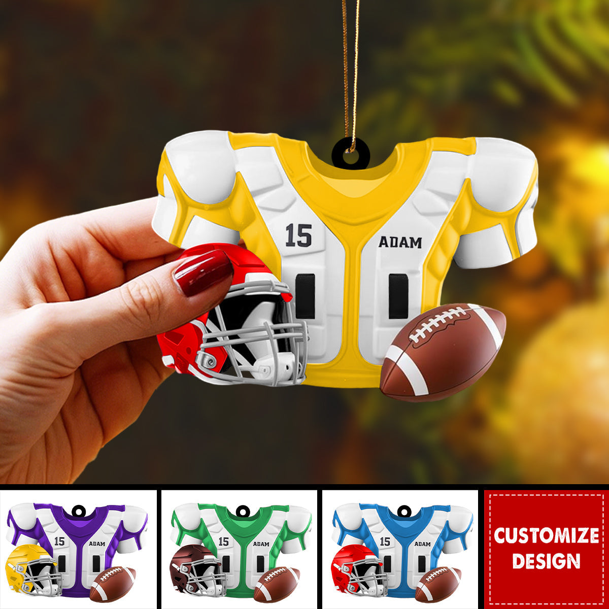 Football Lover Ornament, Custom Jersey & Helmet Personalized Christmas Decoration Ornament