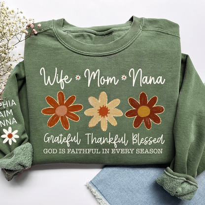 Personalized Grateful Blessed Grateful Sweatshirt, Custom Nicknames of Mom Wife Nana for Mimi and Kids