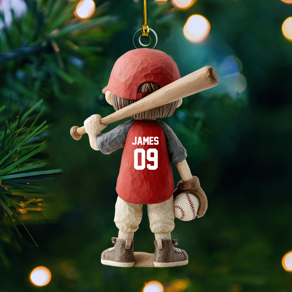 Personalized Baseball Player Ornament 2025 – Custom Name & Number Christmas Decoration for Kids and Sports Lovers Ornament