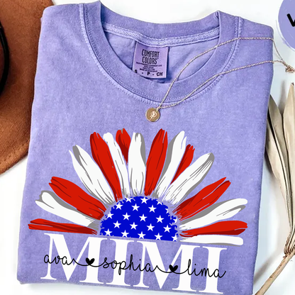 Comfort Colors® Custom Mimi And Grandkids – USA Flag Daisy Tee