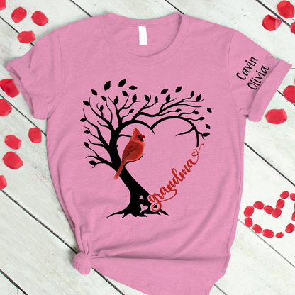 Custom Grandma Cardinal With Grandkids T-Shirt