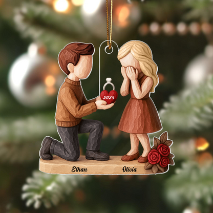 Personalized Engagement Ornament 2025 – Custom Couple Proposal Christmas Tree Decoration Gift Ornament