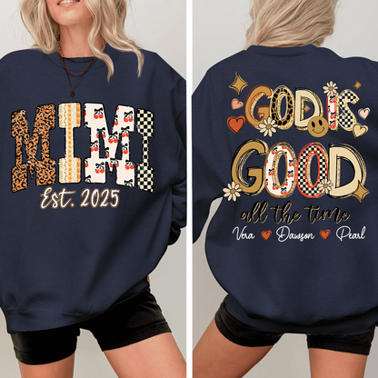 Christian Mimi Sweatshirt, Personalized Grandma and Grandkids Names, God Is Good Design