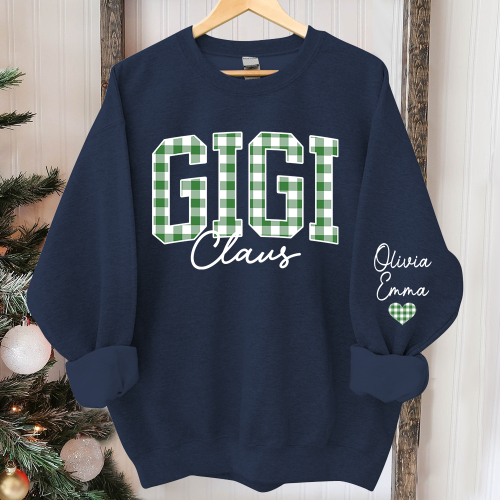 Custom Gigi Claus Green Caro Christmas With Kids Sweatshirt