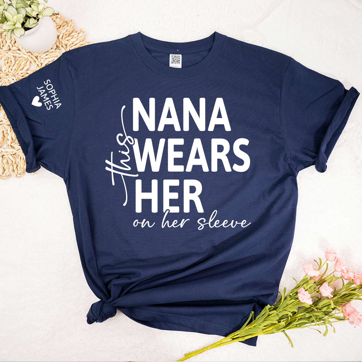 Personalized Nana Shirt, This Nana Wears Her Heart on Her Sleeve, Custom Grandma T-Shirt for Women