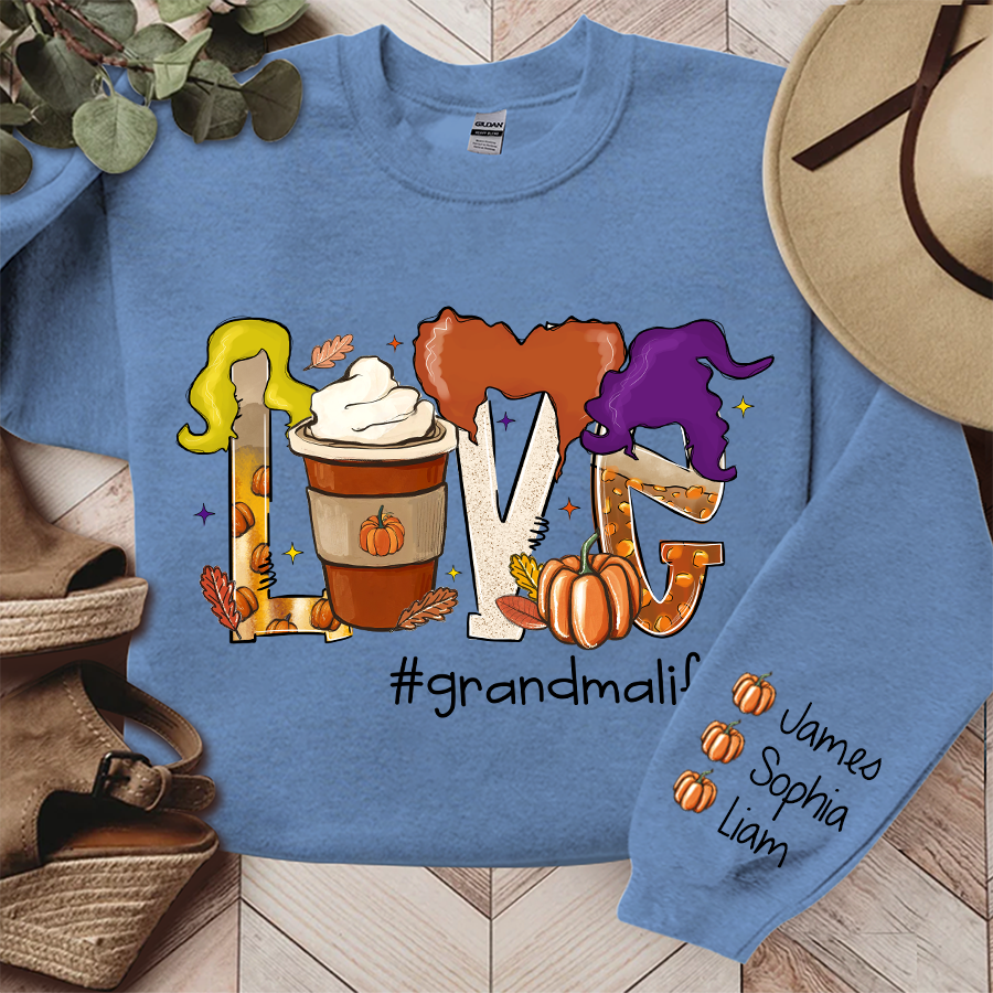 Love Grandma Life Coffee Autumn, Custom Grandma & Kids, Autumn Gift, Grandma Gift TH Sweatshirt