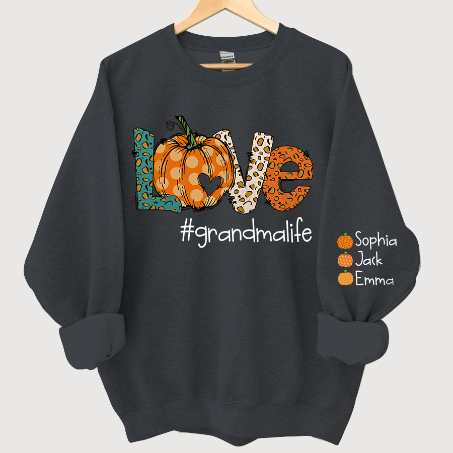 Love grandmalife Leopard ,Pumpkin Fall Personalized Autumn Sweatshirt