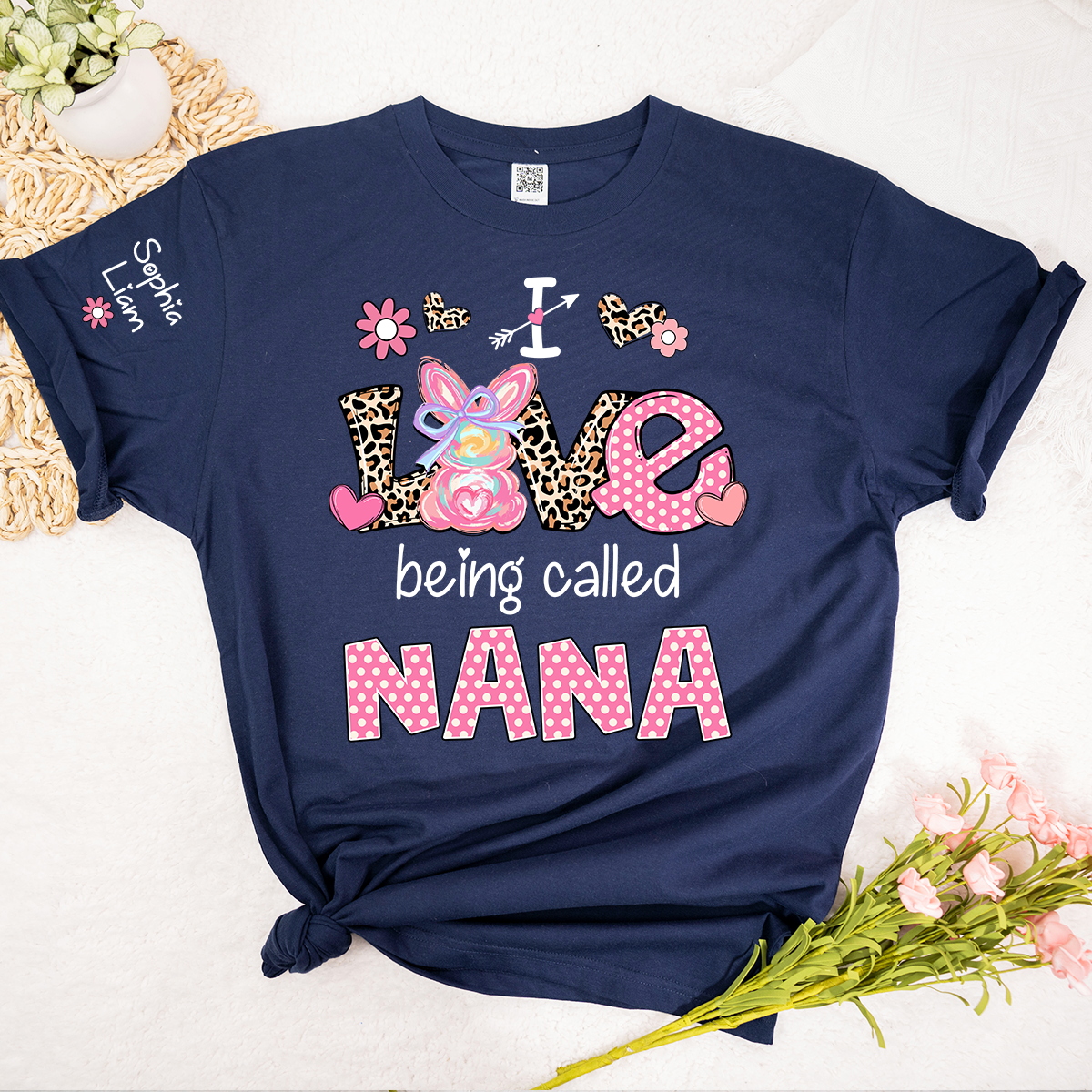 I Love Being Called Nana Shirt, Cute Nana T Shirt With Bunny And Floral Graphic