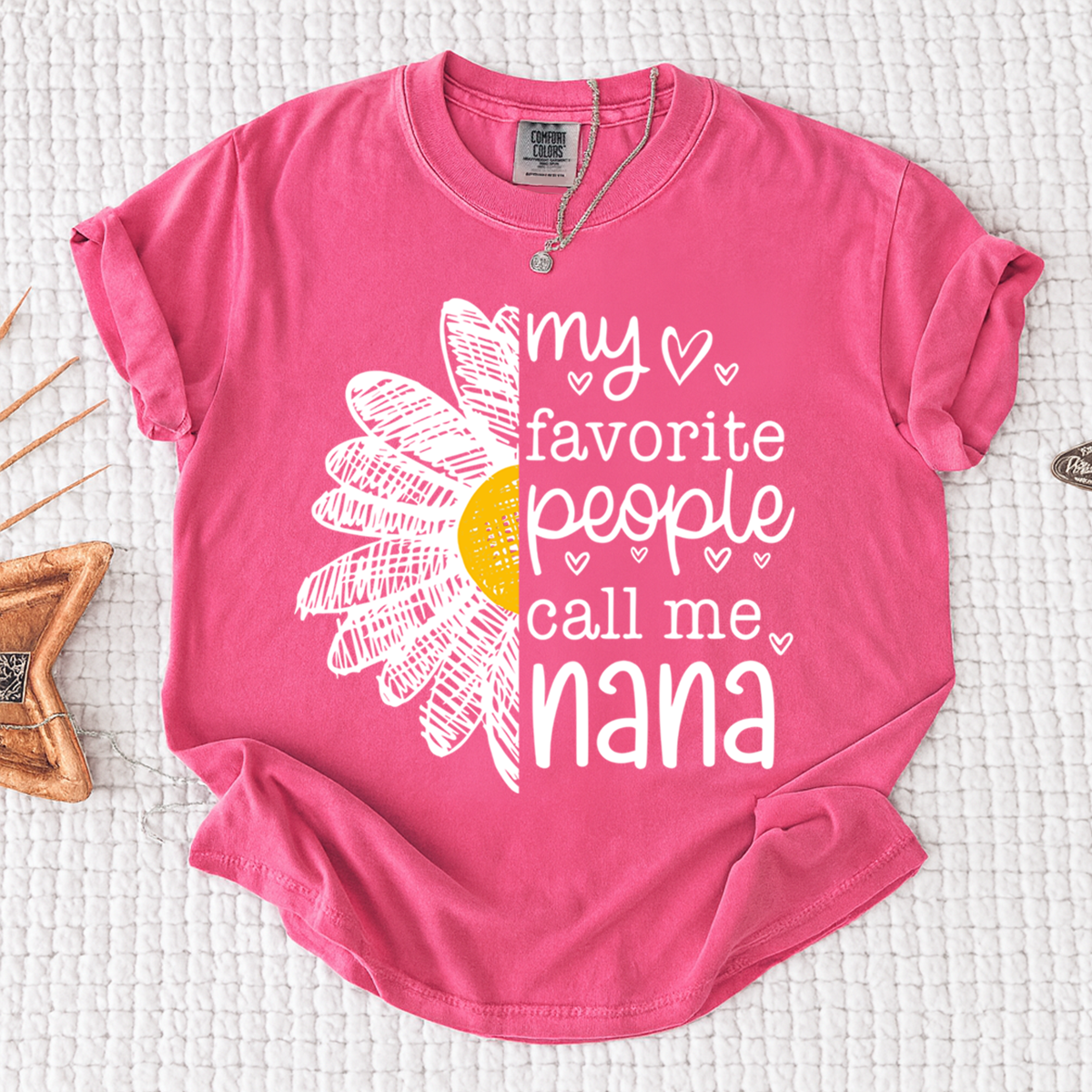 Comfort Colors My Favorite People Call Me Nana Shirt, Personalized with Grandkids Names and Floral Design