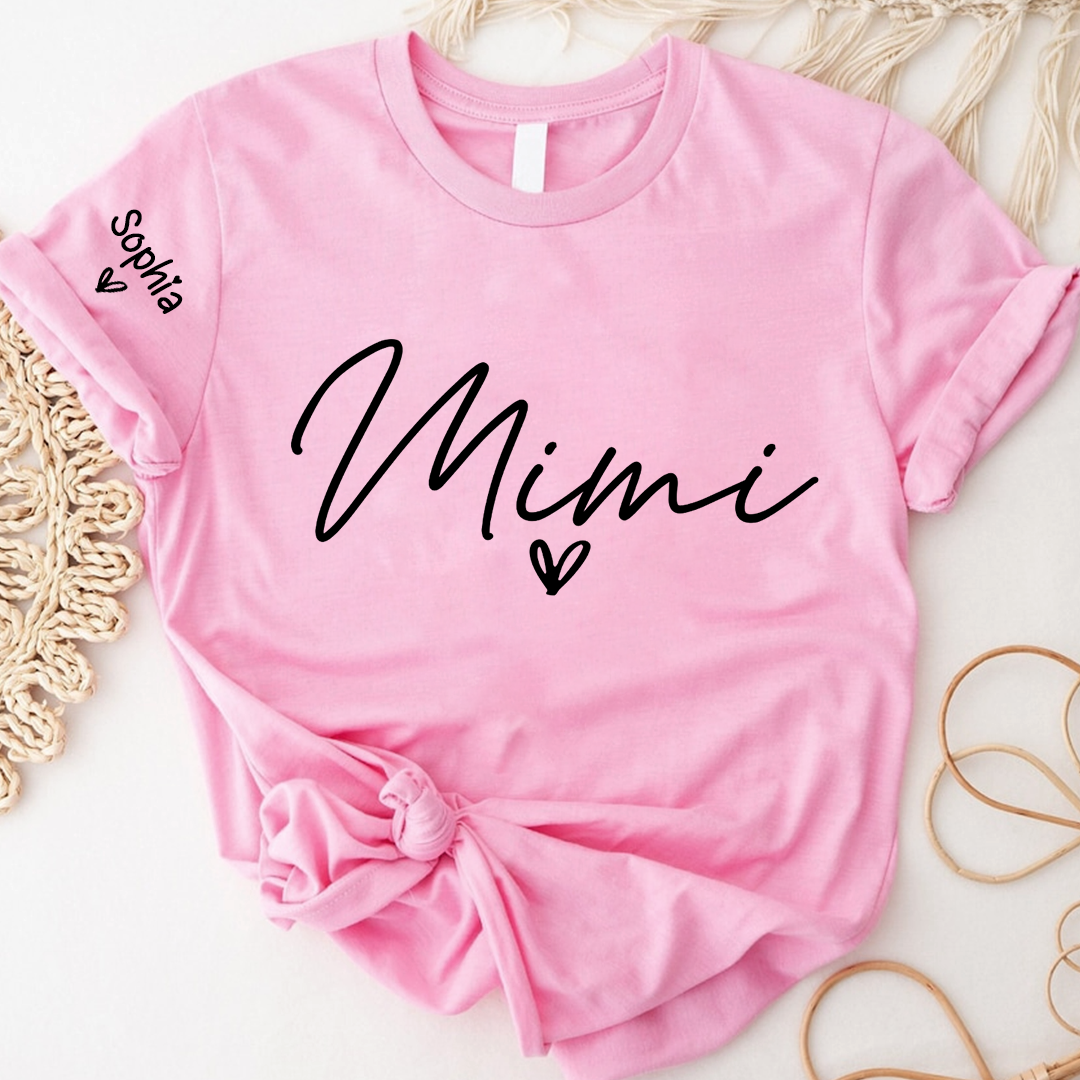 Personalized Name TShirt with Heart, Gift TShirt For Mimi And Grandkid