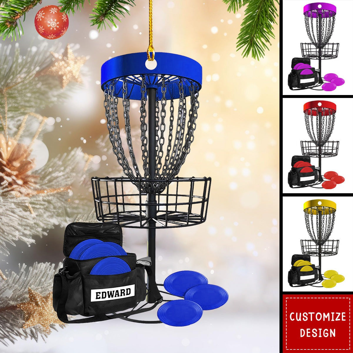 Personalized Disc Golf Ornament 2025 – Custom Name Disc Golf Basket Christmas Ornament for Players, Coaches, and Fans Ornament