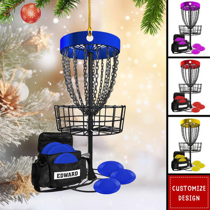 Personalized Disc Golf Ornament 2025 – Custom Name Disc Golf Basket Christmas Ornament for Players, Coaches, and Fans Ornament