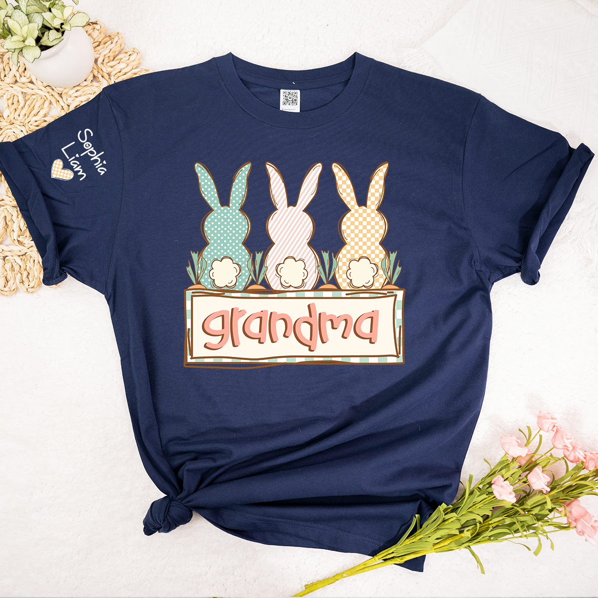 Grandma Bunny Shirt for Easter, Custom Grandma T Shirt with Children Names, Spring Bunny Family Design, Grandma Gift Idea
