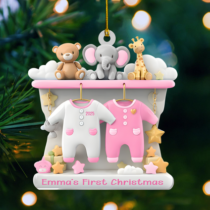Personalized Baby’s First Christmas Ornament 2025 – Custom Name Newborn Ornament with Animals, Cute Gift for Baby Boy or Girl Ornament