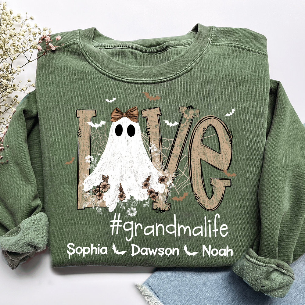 Love Grandma Life Halloween Sweatshirt, Custom Gifts for Grandma and Grandchild