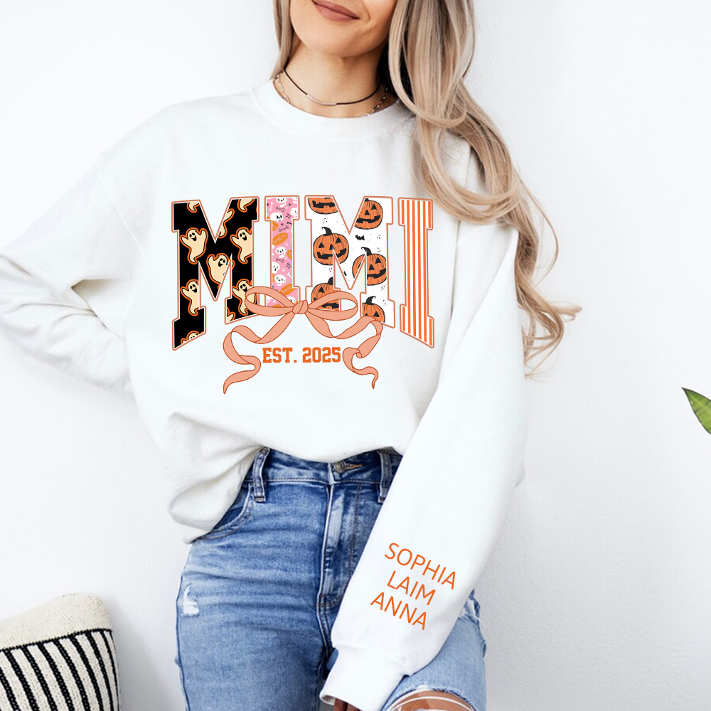 Personalized Halloween Grandma Sweatshirt, Custom Mimi And Kids Names