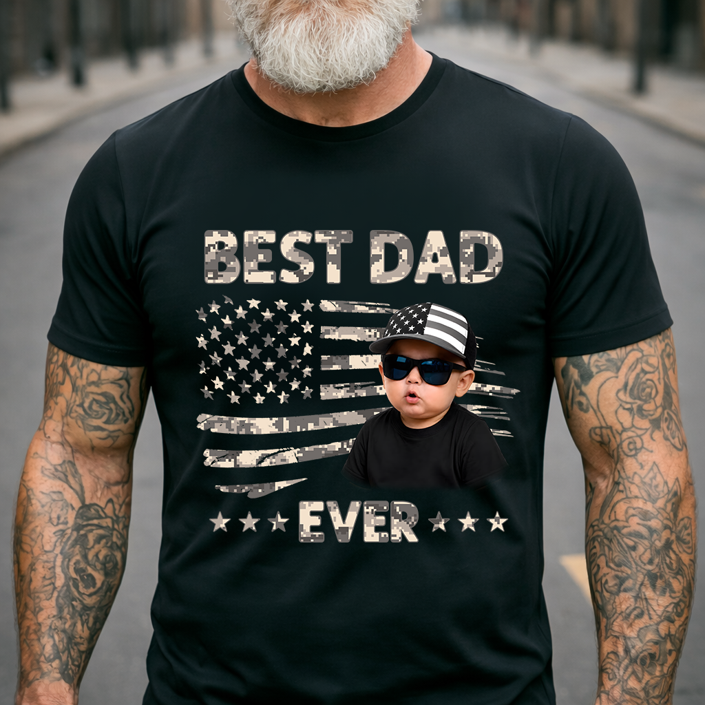 Best Dad Ever T-Shirt – Personalized Custom Baby Photo Gift for Father Papa Birthday Fathers Day