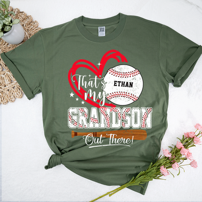 That’s My Grandson Out There Baseball Shirt, Personalized Sports Family T Shirt with Custom Name