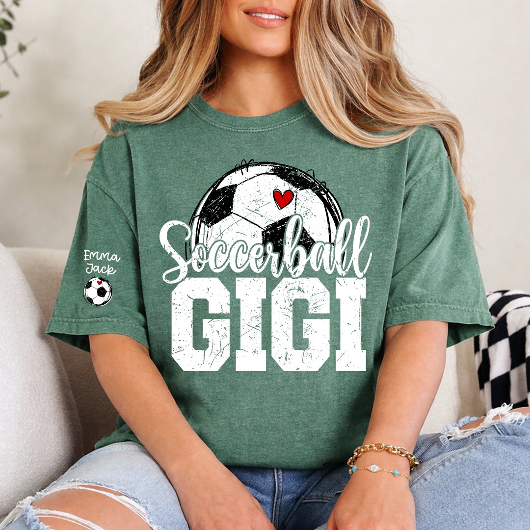 Soccer Mimi Shirt with Custom Names, Soccer Ball Heart Family Tee
