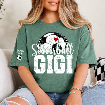 Soccer Mimi Shirt with Custom Names, Soccer Ball Heart Family Tee