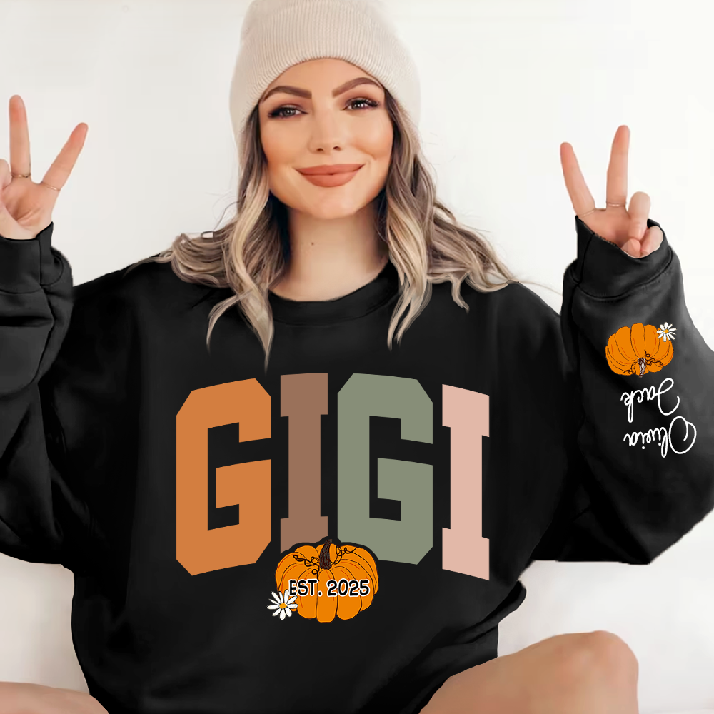 Custom Grandma Autumn Pumkin Sweatshirt, Personalized For Gigi And Kids