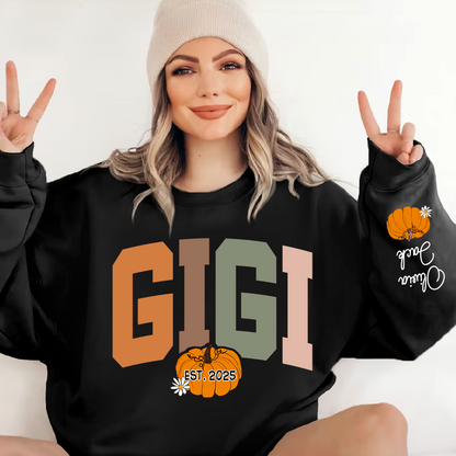 Custom Grandma Autumn Pumkin Sweatshirt, Personalized For Gigi And Kids