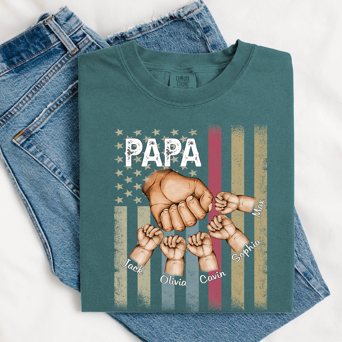 Comfort Colors® Custom Papa And Kids Fist Bump American Flag 2025 T-Shirt