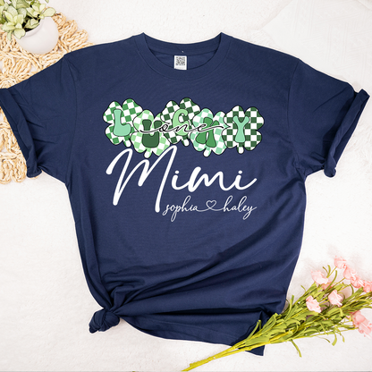 Custom Mimi Shirt with Grandchildren Names, Lucky Clover St Patrick’s Day Grandma Tee, Personalized Irish Style Family Shirt