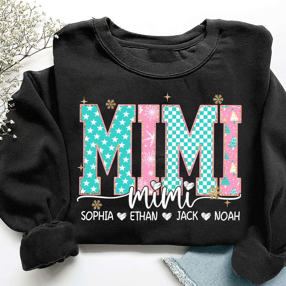 Personalized Mimi Christmas Sweatshirt, Custom Holiday Tree Shirt with Kids Names