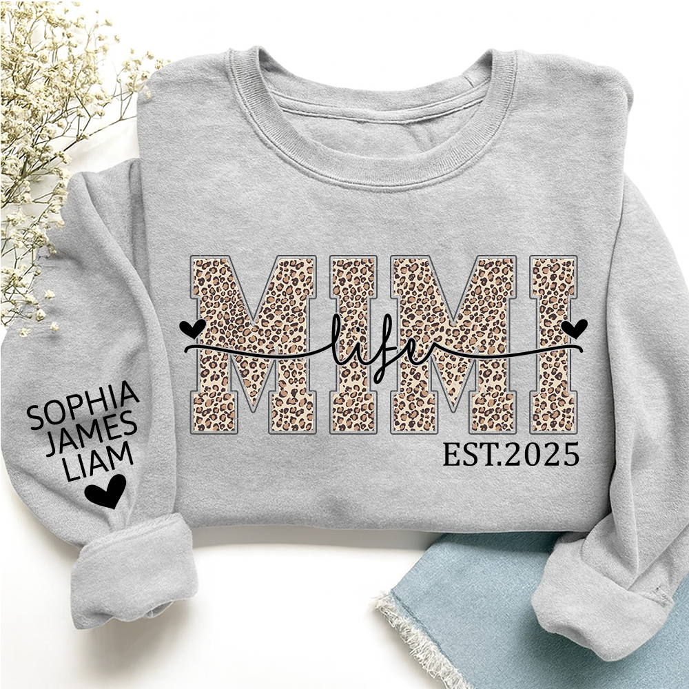 Mimi Life Leopard Sweatshirt, Personalized Grandma Est With Grandchildren Names